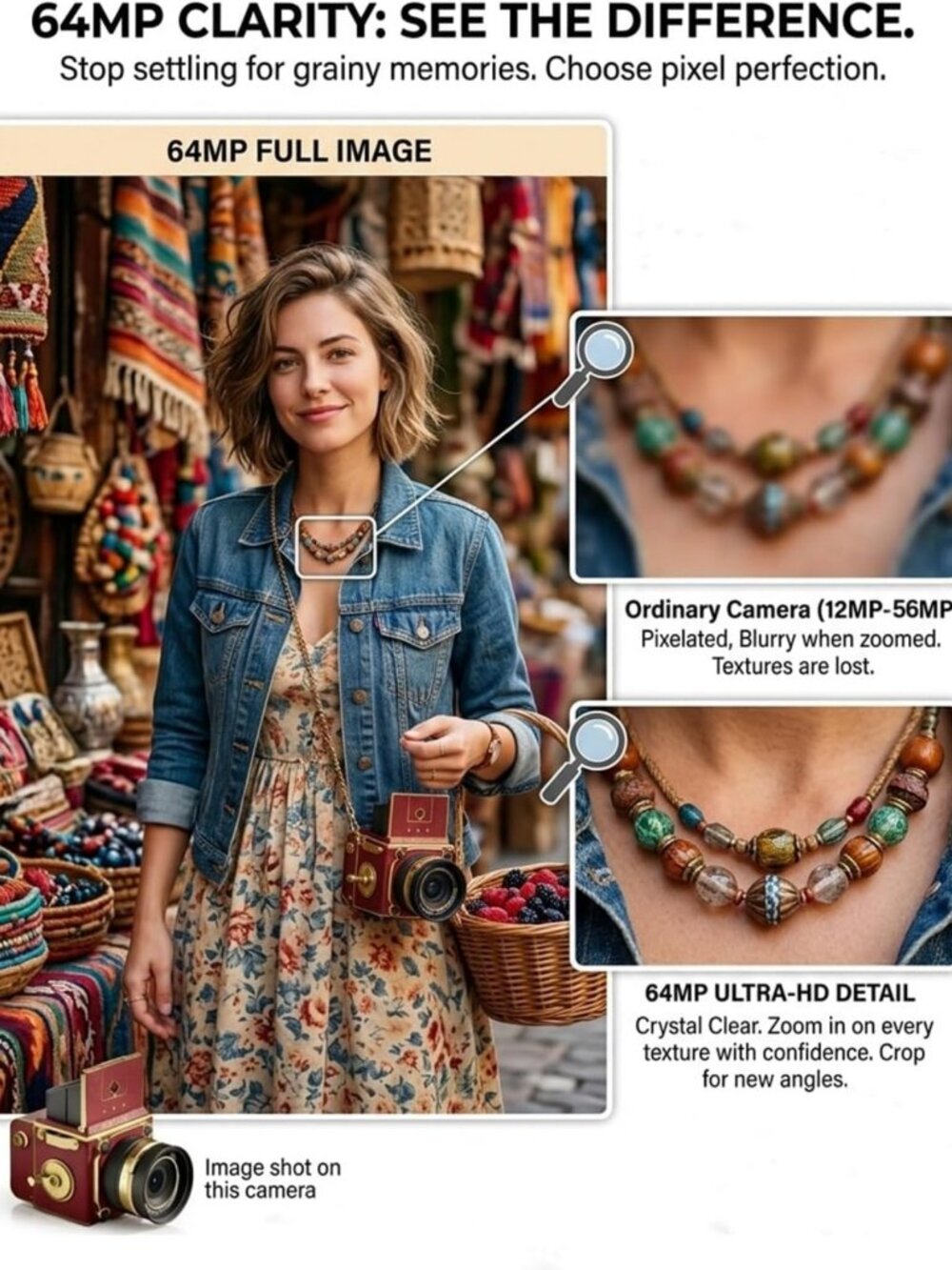 64MP Retro Digital Camera, 2.7K Point & Shoot, Autofocus, 16X Zoom, Compact for - Picture 9 of 9